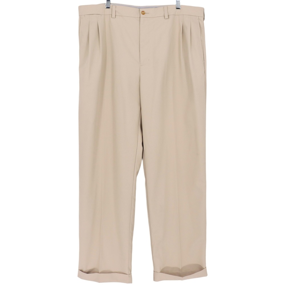 Callaway Mens Golf Pants 40x32 Beige Pleated Cuffed Dress Slacks Casual Trousers